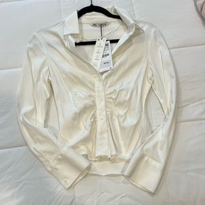 Zara Never Worn White Button Down Top | Extra Small